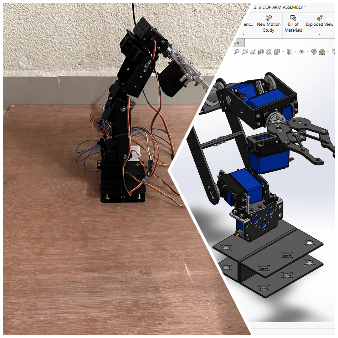 Outer: Completed product in action, Inner: Designed robot model on SolidWorks